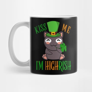 Kiss Me I'm Highrish Cat St Patricks Day I'm Irish Shamrock Leprechaun Gift Mug